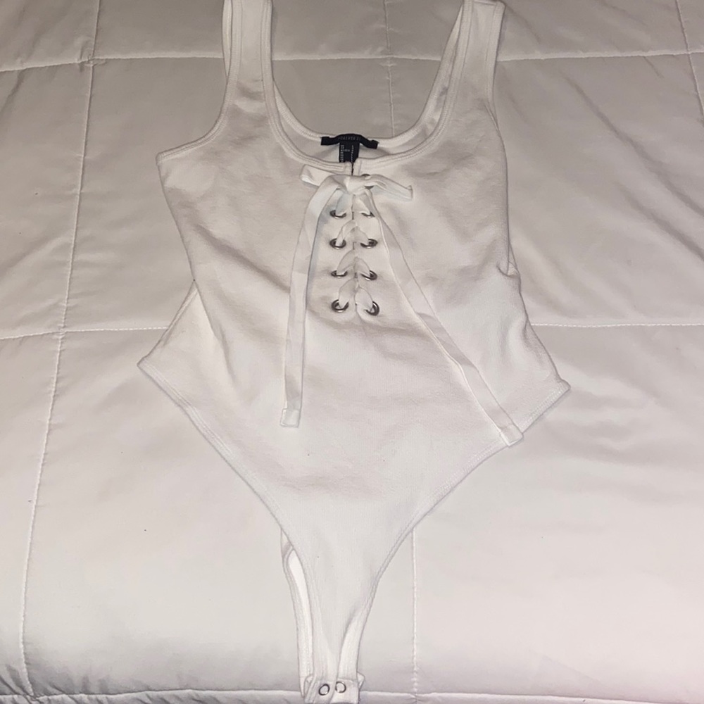 Forever21 White Ribbed Bodysuit